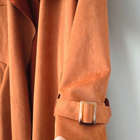 Few Moda New York Faux Suede 70's Trench Coat Medium Open Front Old Money Mob - Picture 3 of 8